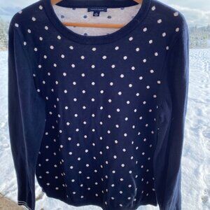 Tommy Hilfiger Navy Blue and White Polka Dot Crew Neck Sweater